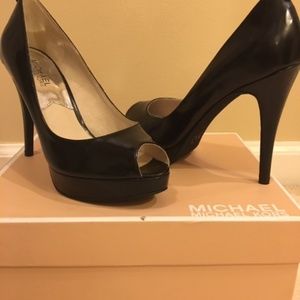 Michael Kors York Platform Heels Black Patent New